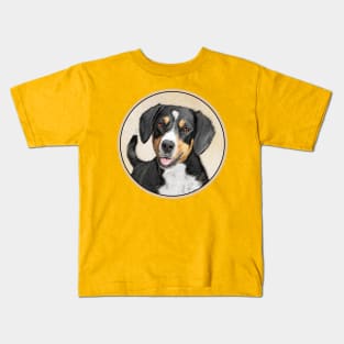 Entlebucher Mountain Dog Painting - Original Art Kids T-Shirt